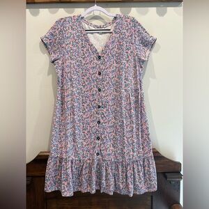 J. Jill Short Sleeved Tiered Button Front Dress Medium Petite EUC